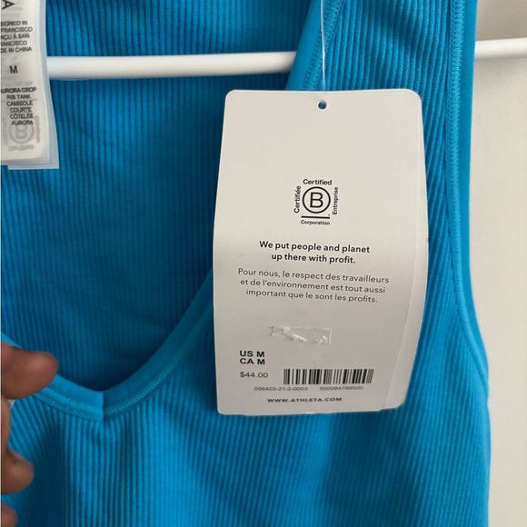 Athleta Crop Rib Tank Women’s Size M Santorini Blue V-Neck Active Wear Yoga - Picture 7 of 8